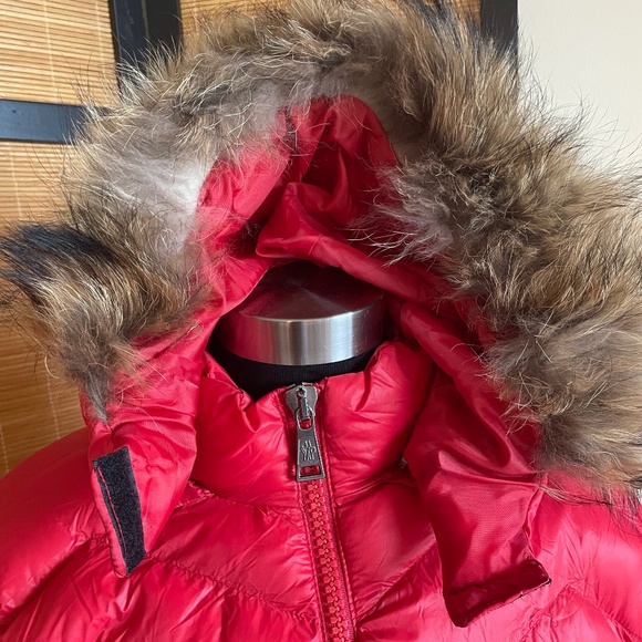 Women’s Red Moncler Down Puffer Jacket with Real Rabbit Fur lined hood Size 3 - Picture 4 of 13